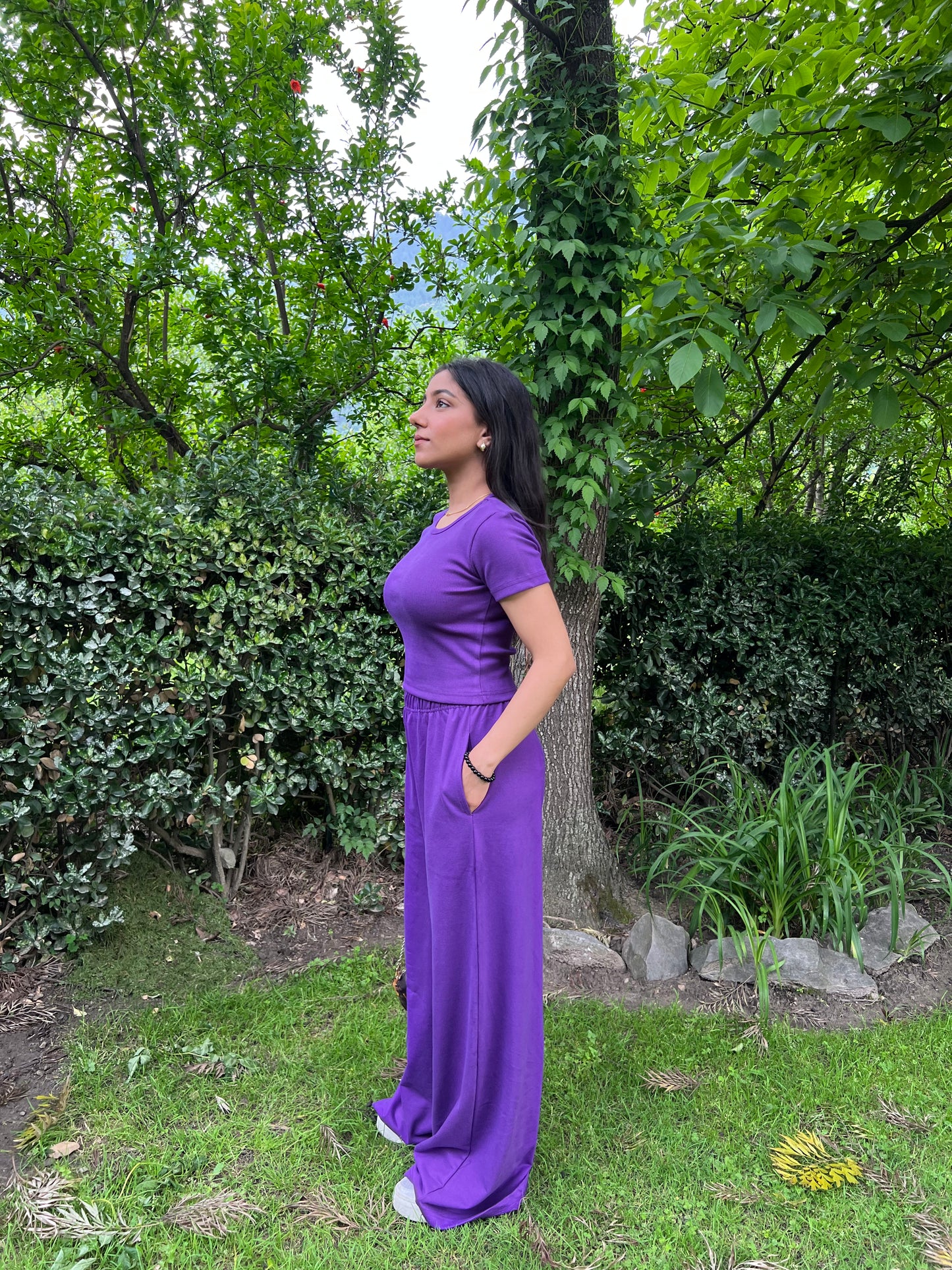 Dark Purple Half Sleeves Terry Set