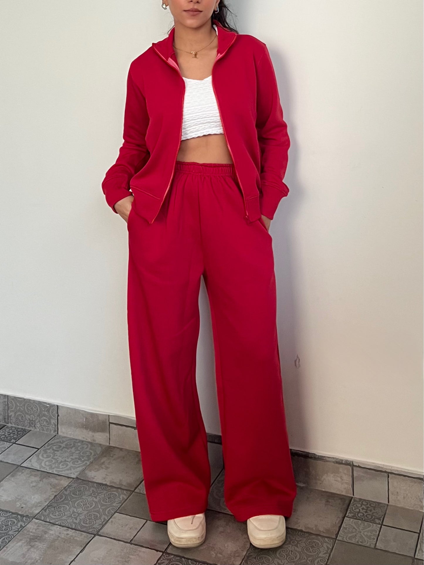 Fleece Red Zipper & Fleece Pants SET