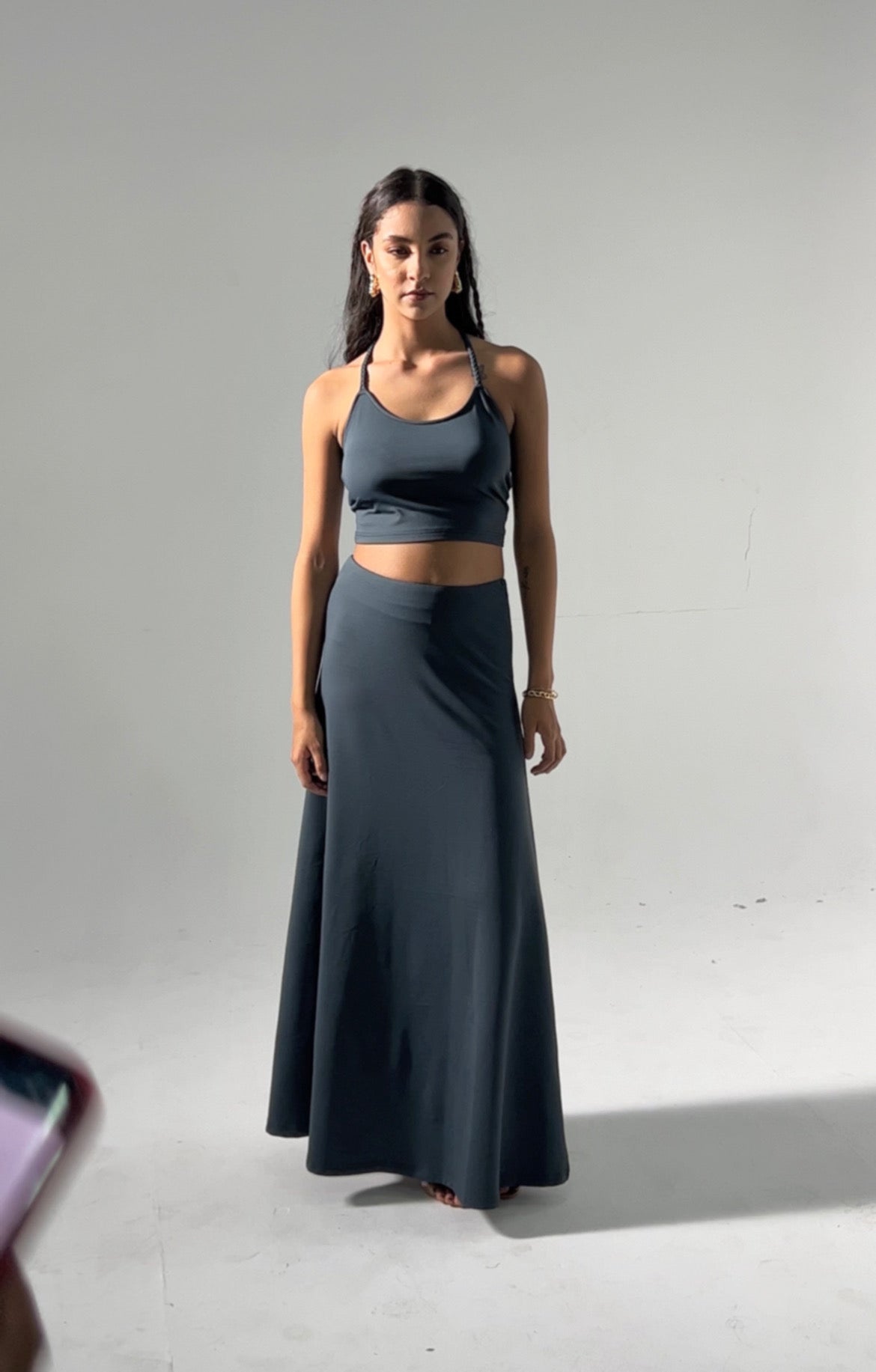 Seamless Braided Halter Cotton Elastane Skirt Set