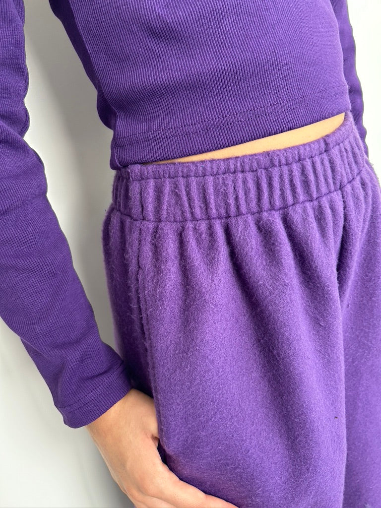 Cotton Fleece Dark Purple Crop Set