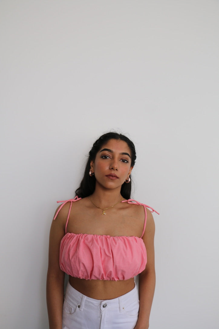 Pink Cotton Poplin Tie up Top