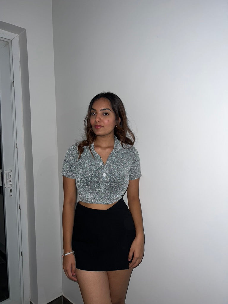 Silver Cotton Shimmer Crop Top