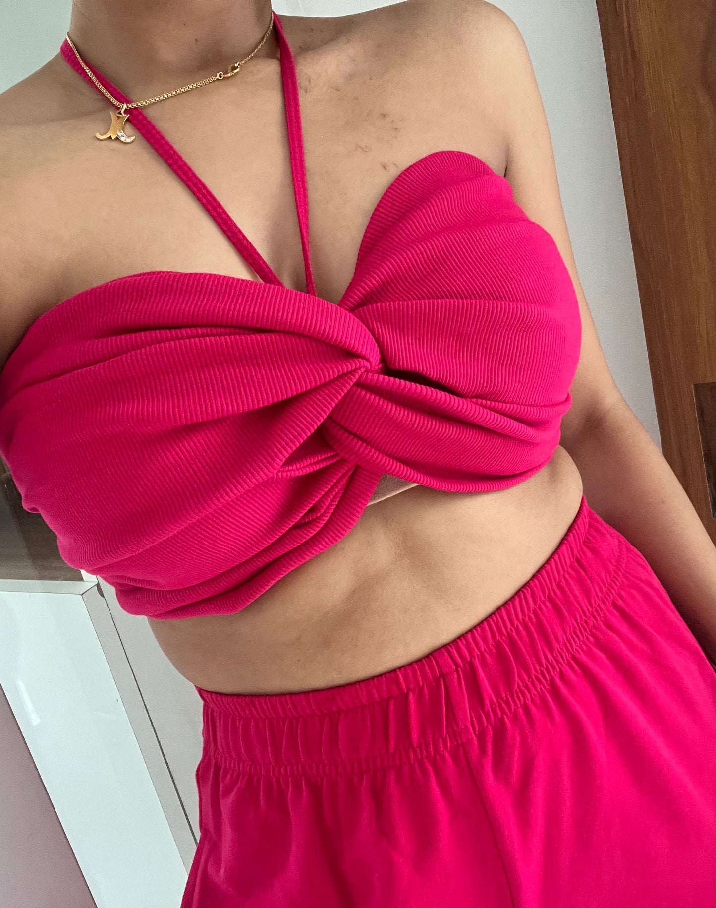 Magenta Pink Halter French Terry Co-ord