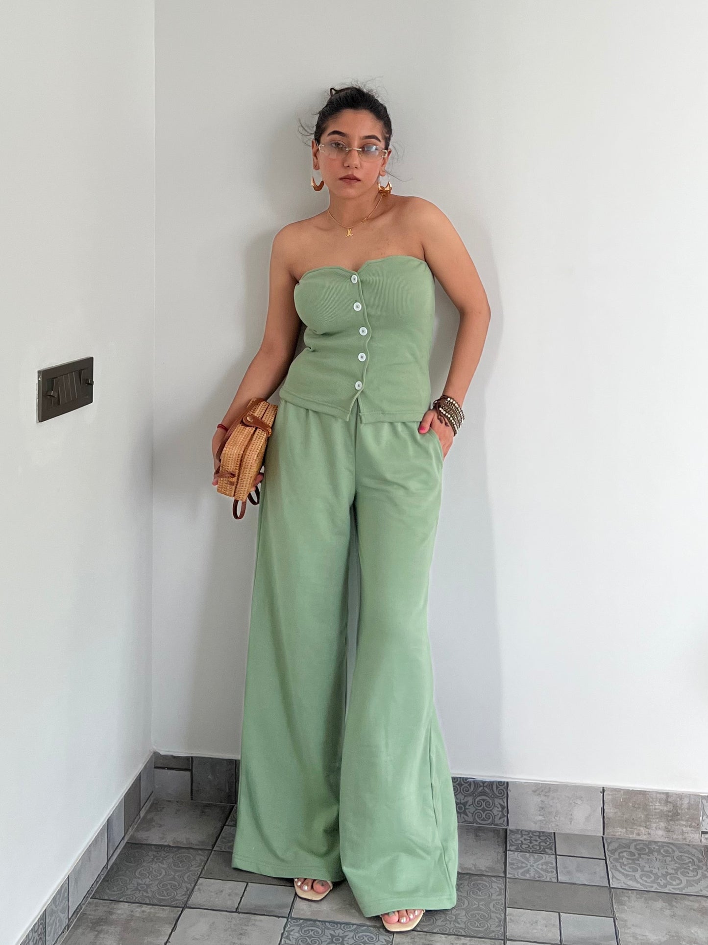 Tube Waistcoat Wide Leg Co-ord