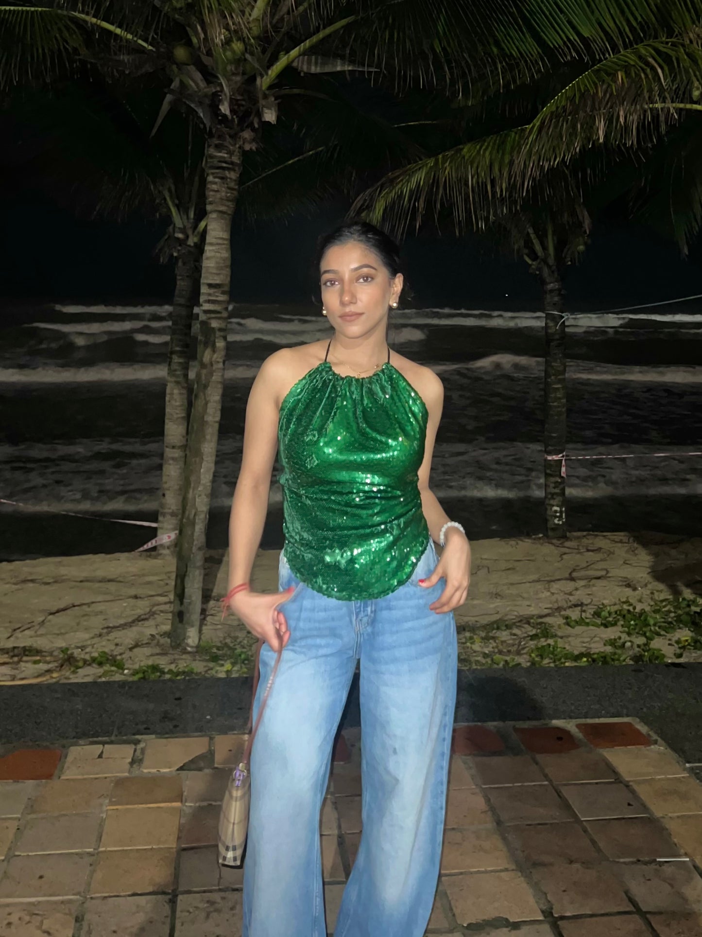 Emerald Water Sequin Tie up Top