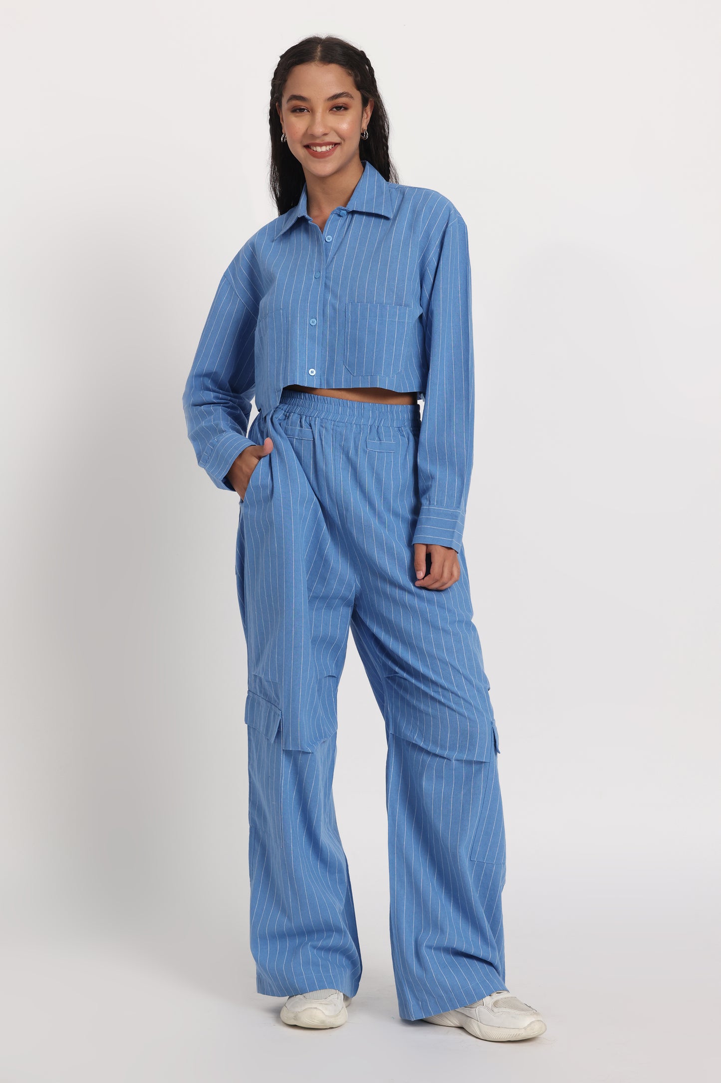 Stripes boxer crop shirt set