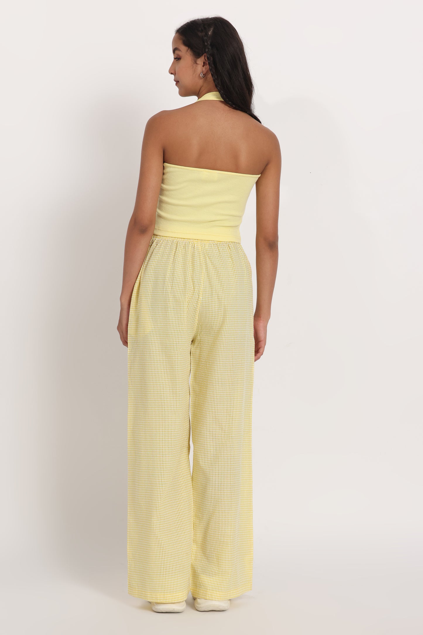 Yellow Halter Gingham Pant Set