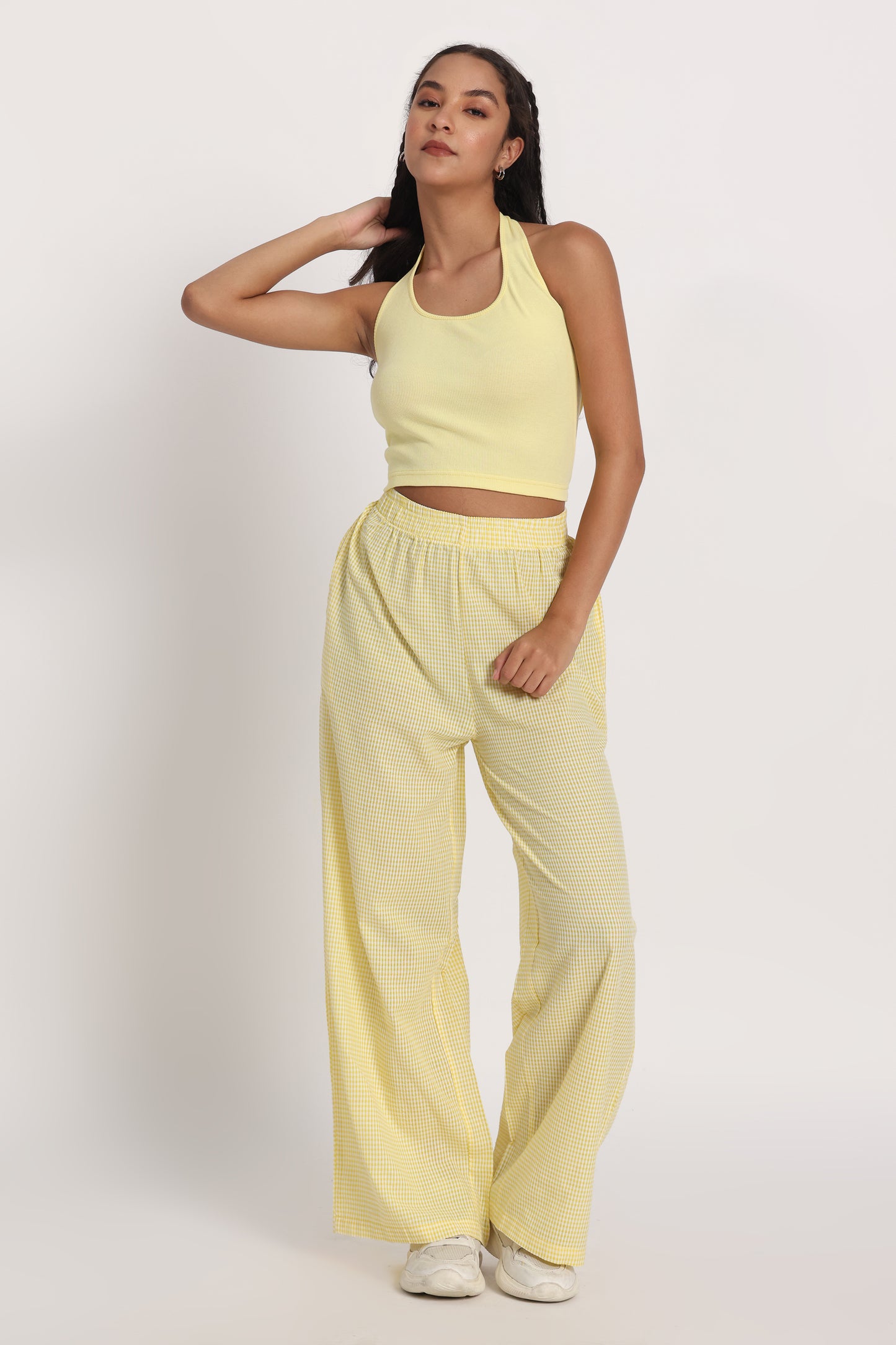 Yellow Halter Gingham Pant Set