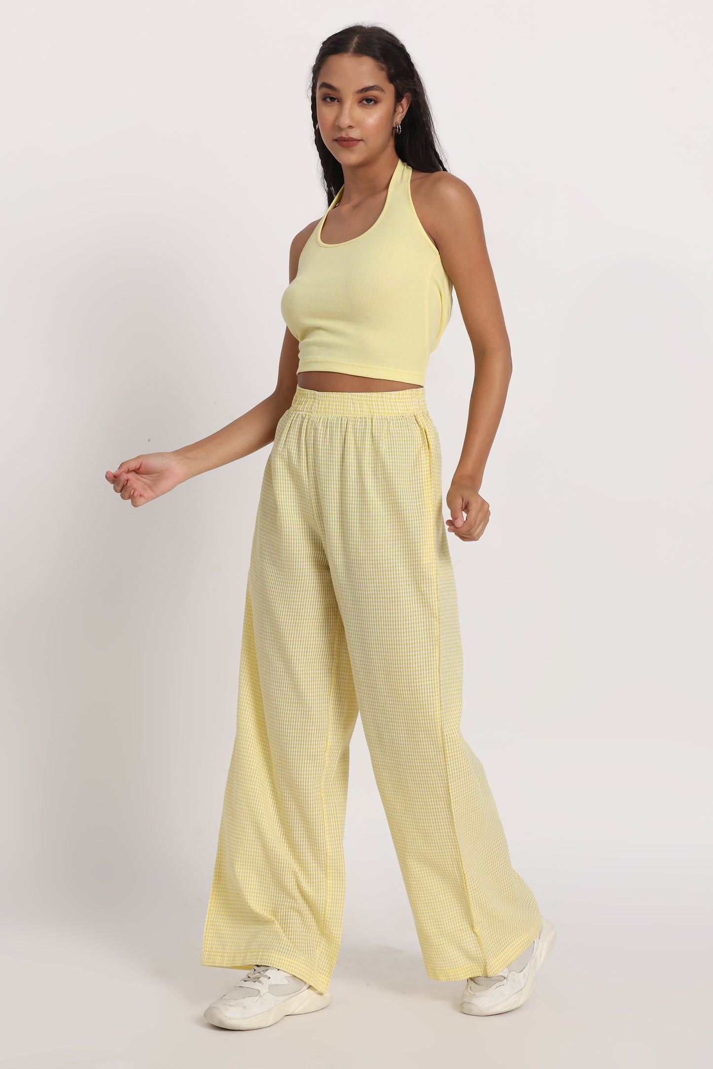 Yellow Halter Gingham Pant Set