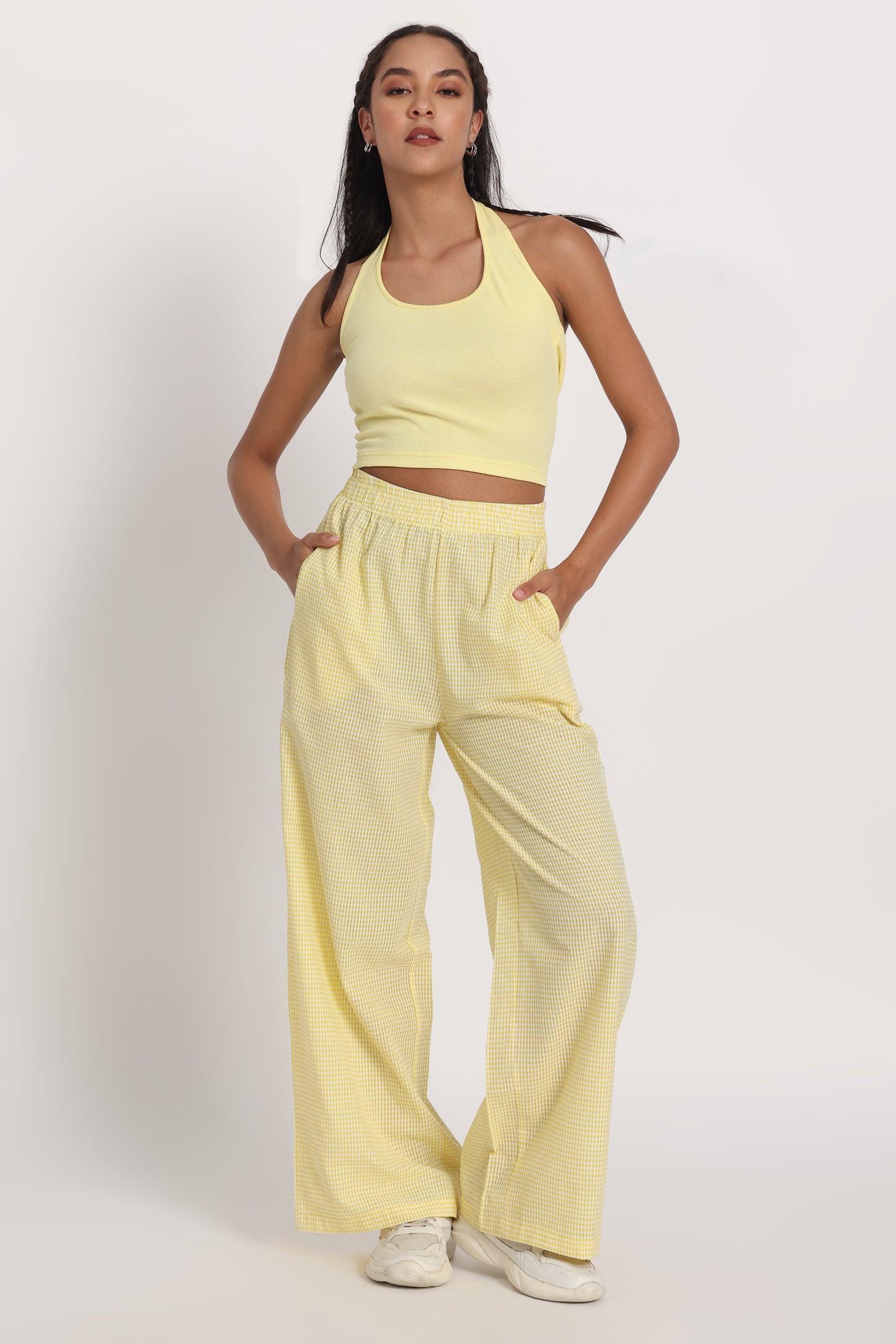 Yellow Halter Gingham Pant Set