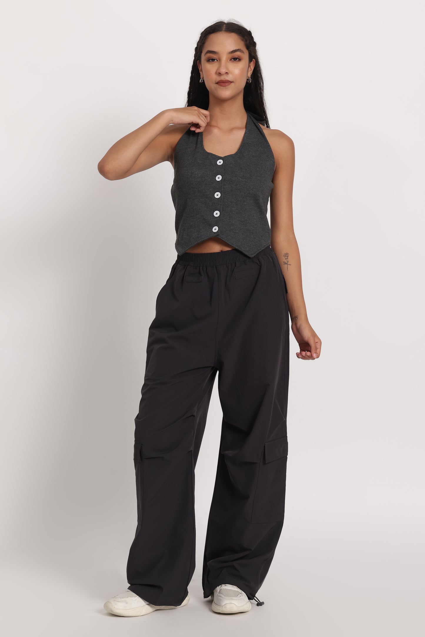 Black Waistcoat Parachute Cargo Co-ord