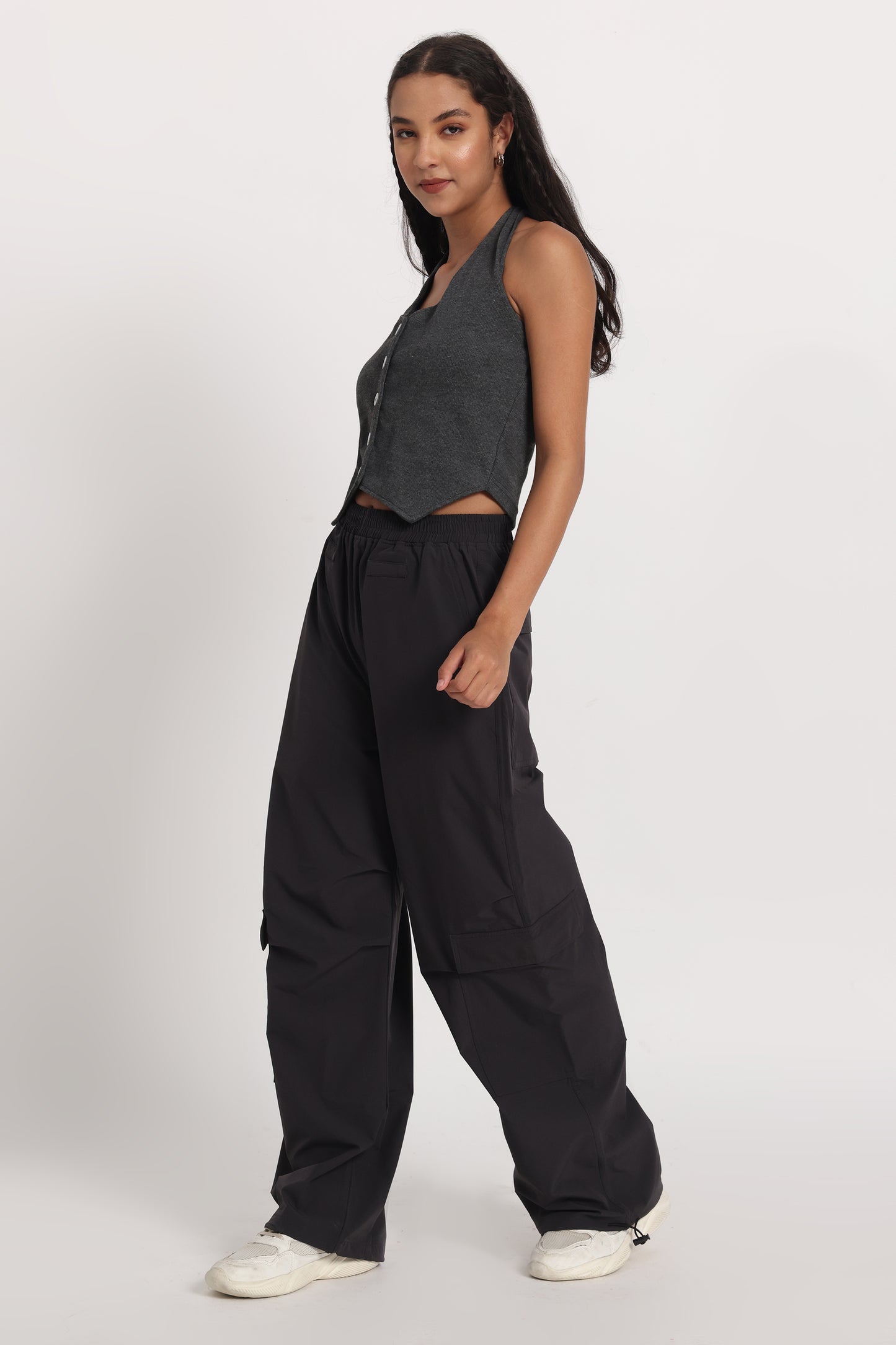 Black Waistcoat Parachute Cargo Co-ord