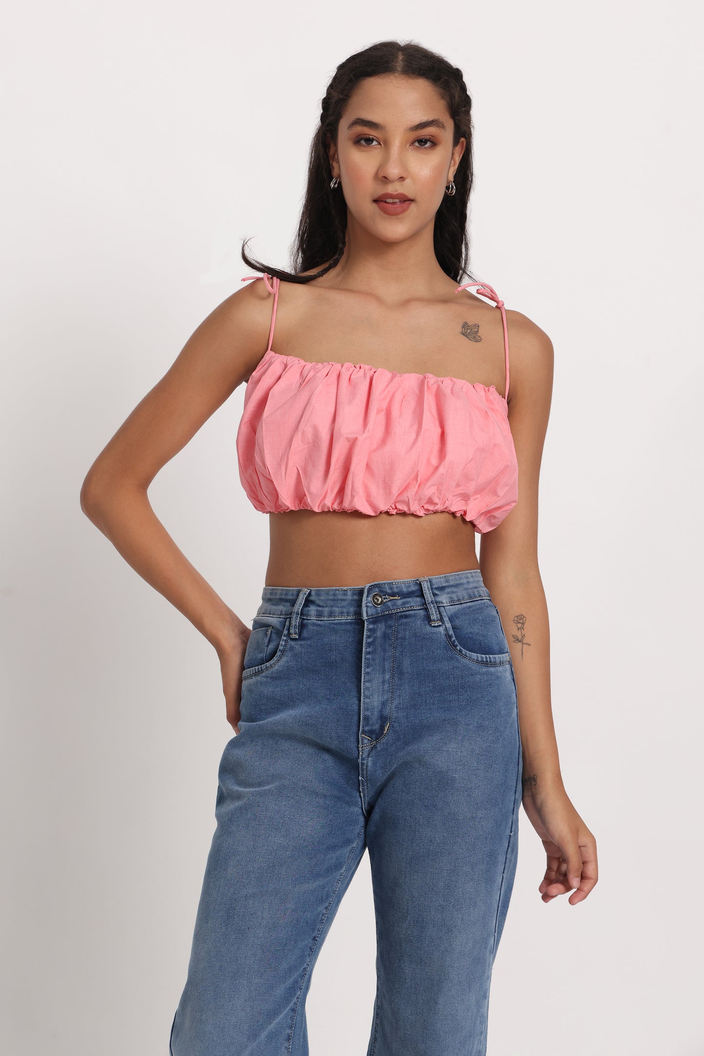 Pink Cotton Poplin Tie up Top