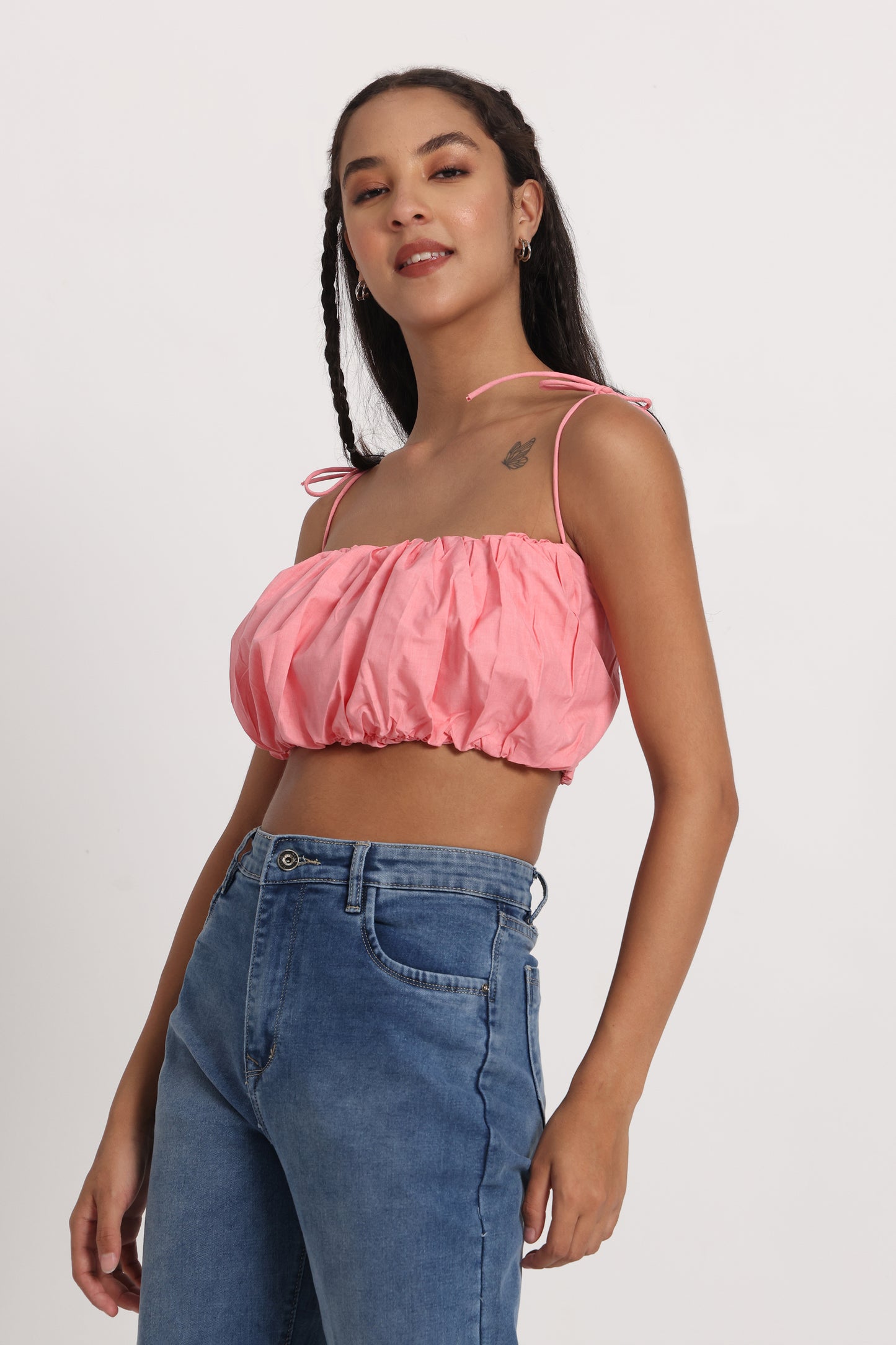 Pink Cotton Poplin Tie up Top