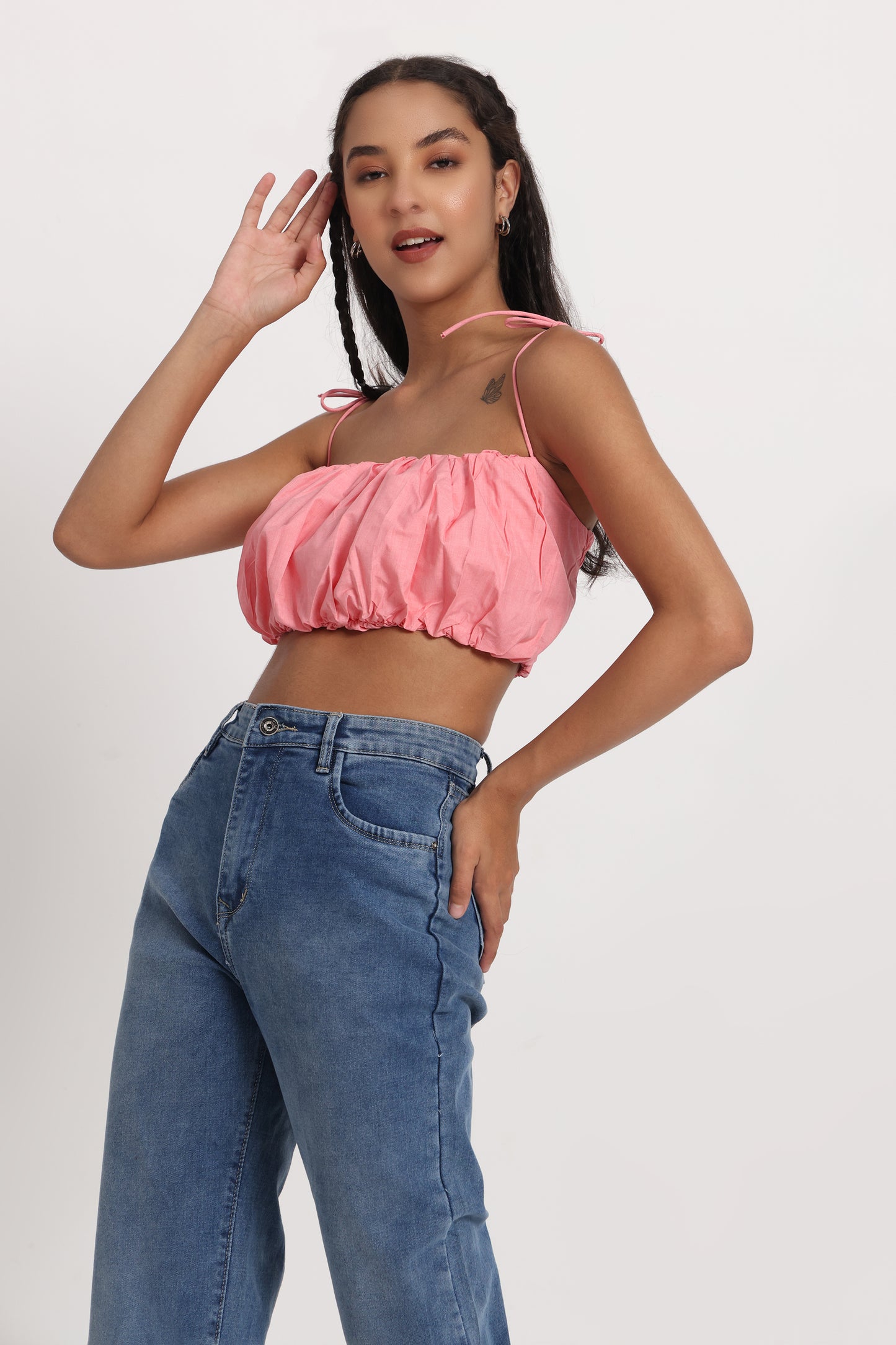 Pink Cotton Poplin Tie up Top