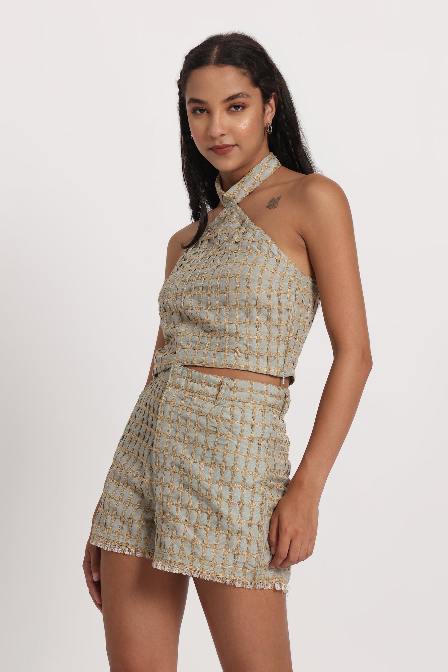 Cotton Embroidered Halter Top & Shorts SET