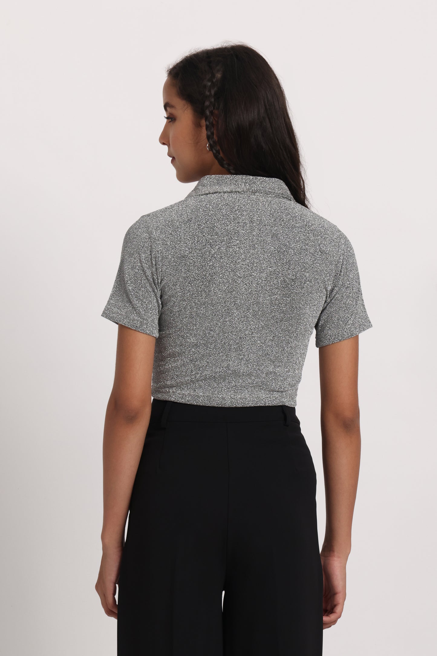 Silver Cotton Shimmer Crop Top