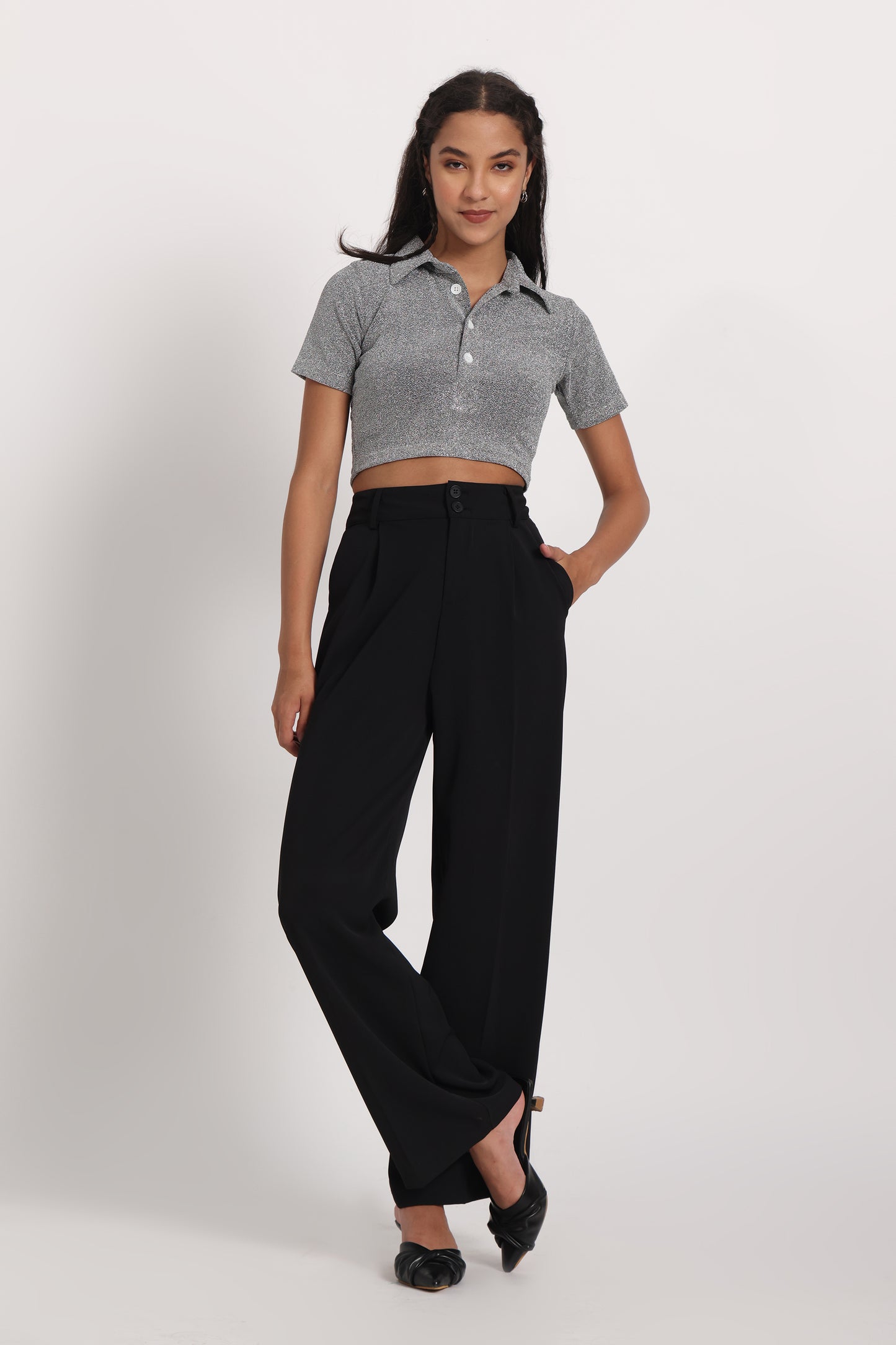 Silver Cotton Shimmer Crop Top