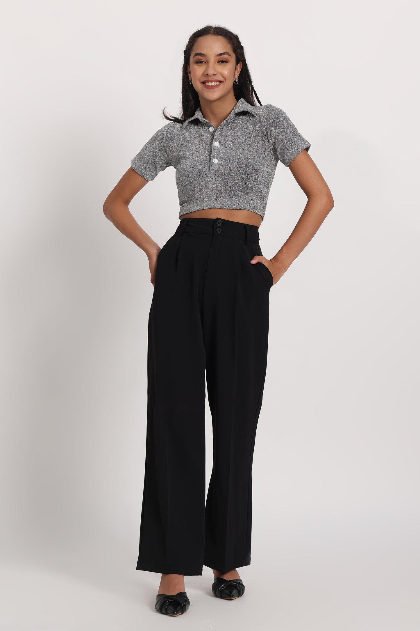 Silver Cotton Shimmer Crop Top