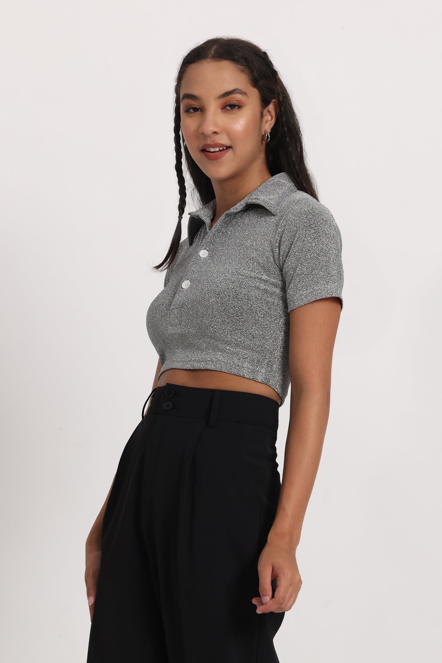 Silver Cotton Shimmer Crop Top
