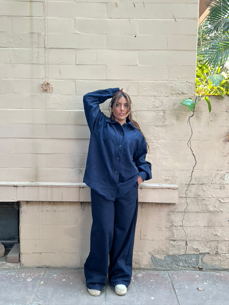 Cotton Fleece Navy Blue Co-ord