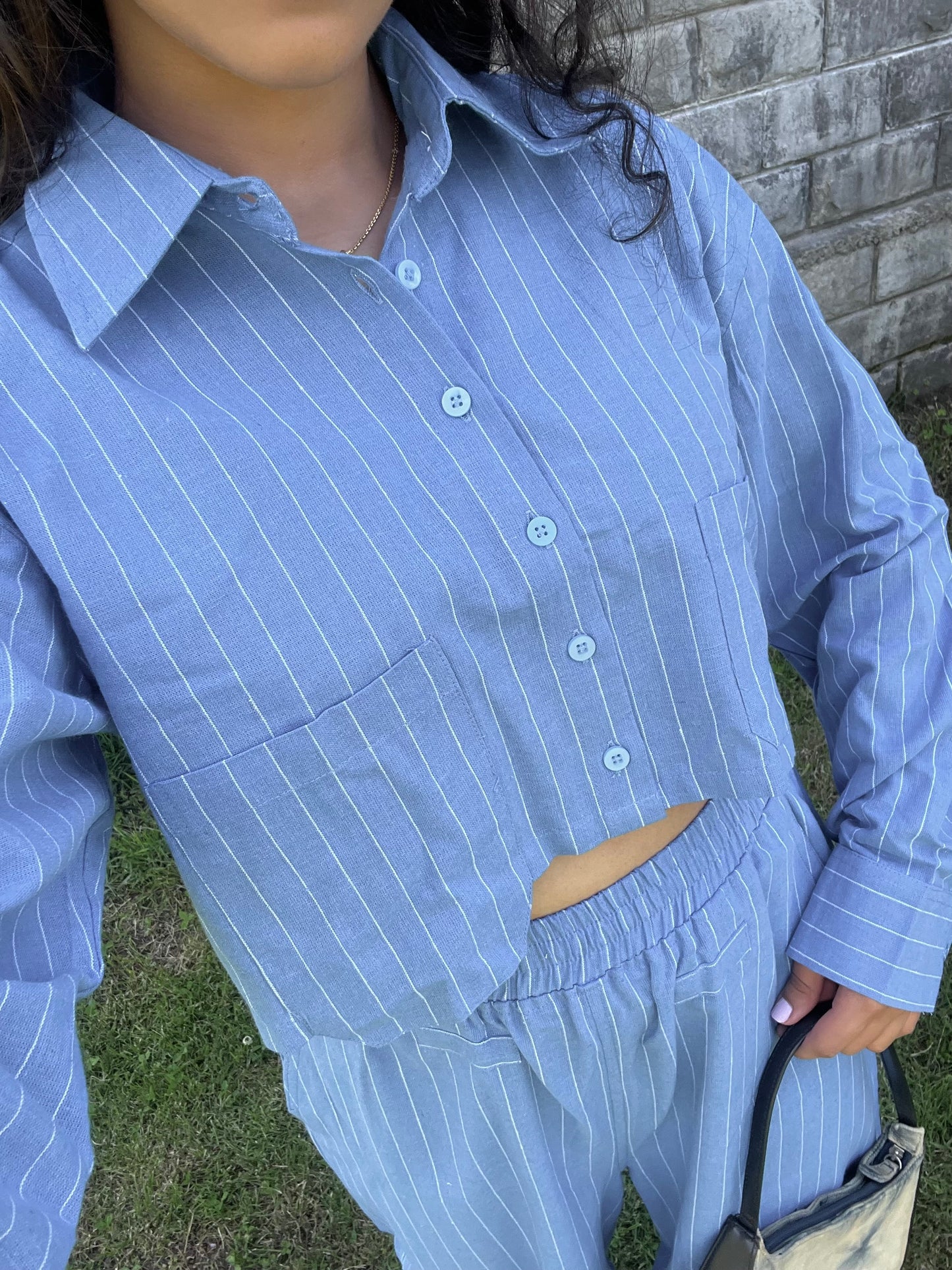 Stripes boxer crop shirt set