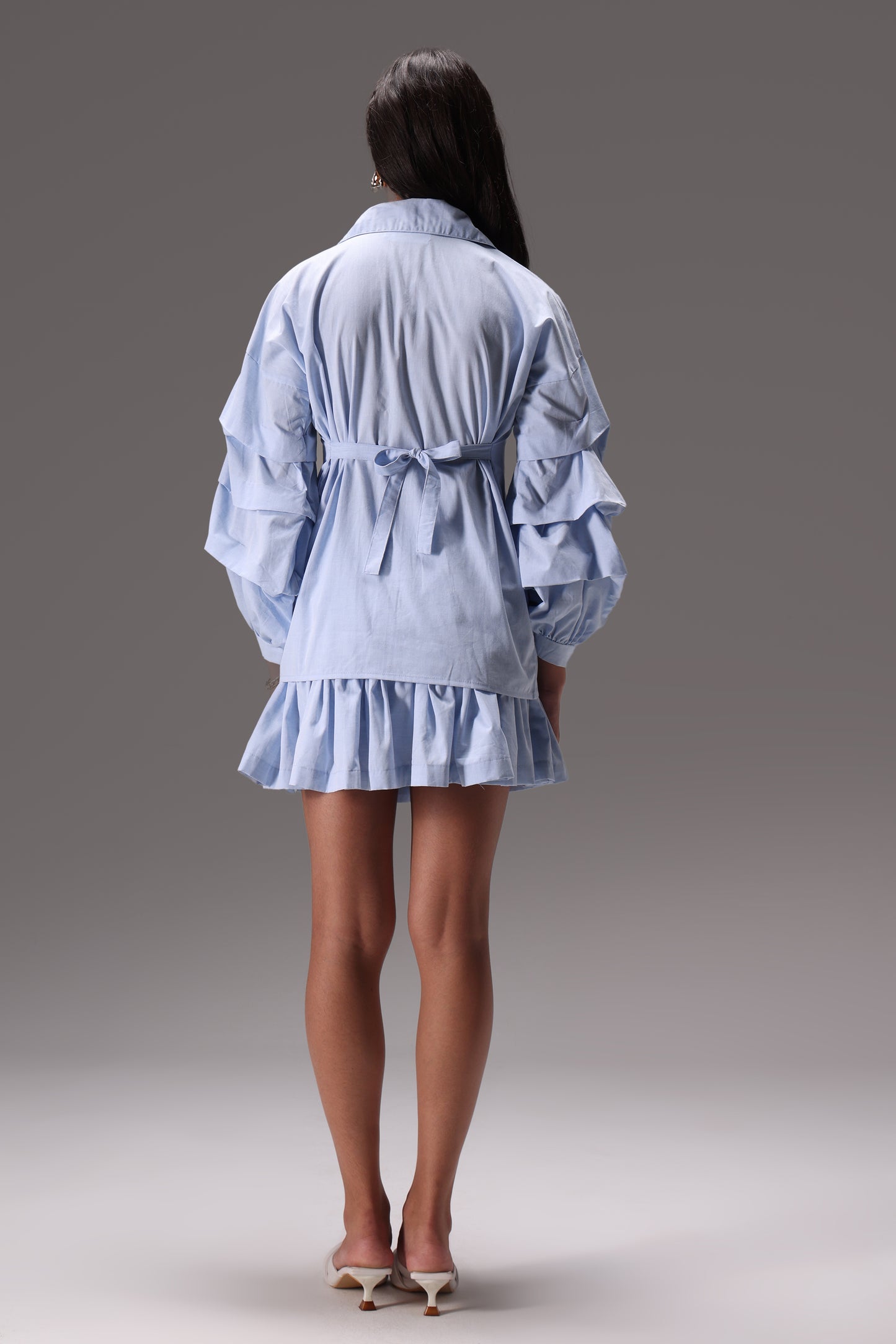 Ice Blue Cotton Poplin Ruffle Skort Set