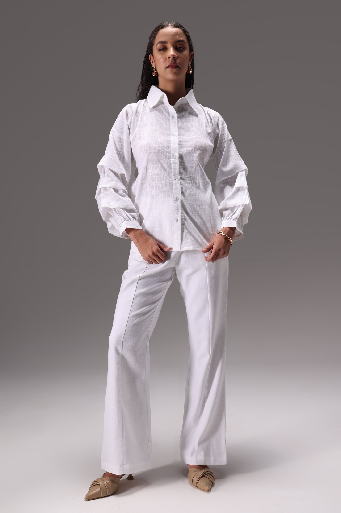 Essential Ruffle Cotton Linen Shirt & Duck Pants Set