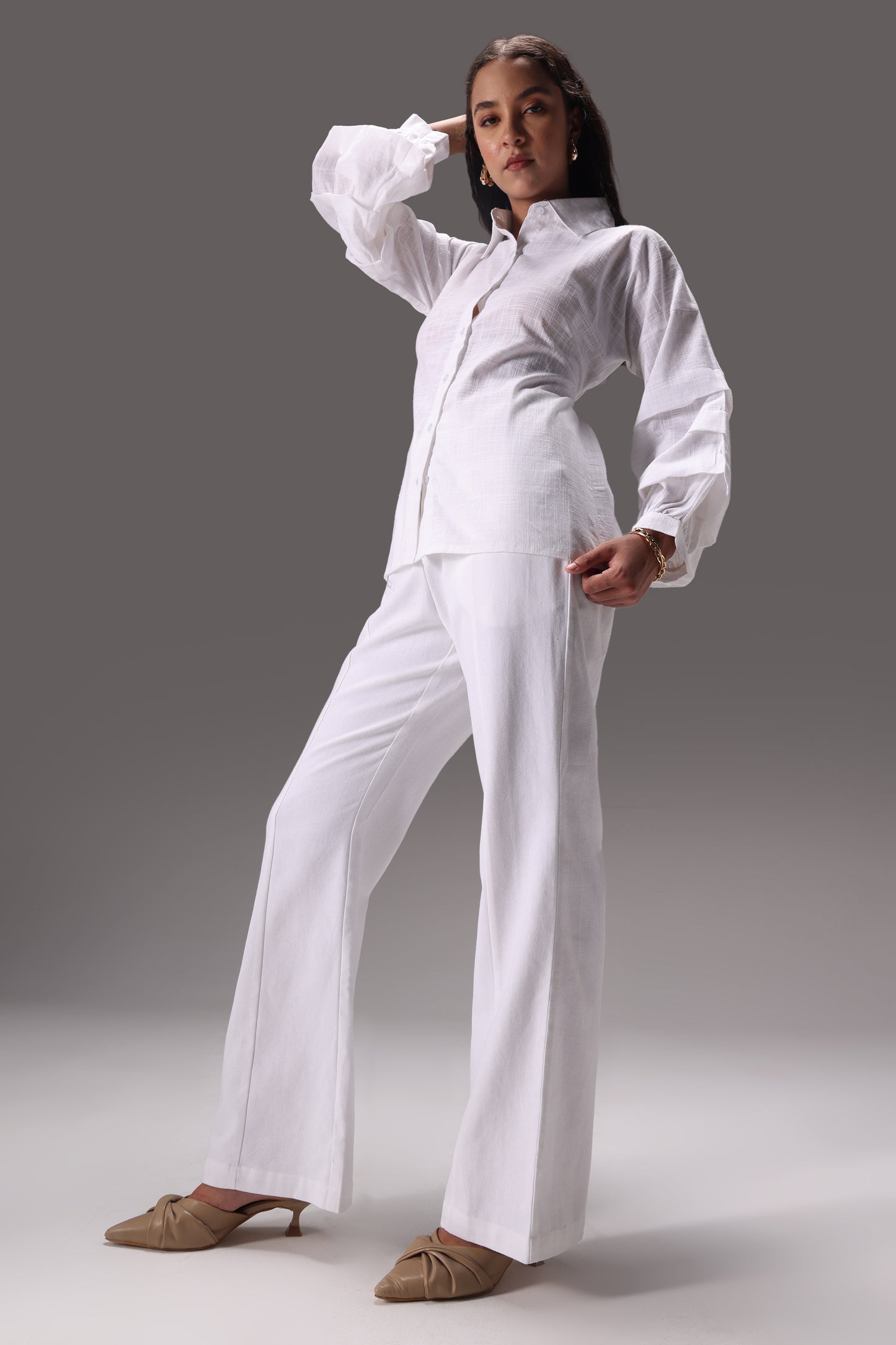 Essential Ruffle Cotton Linen Shirt & Duck Pants Set