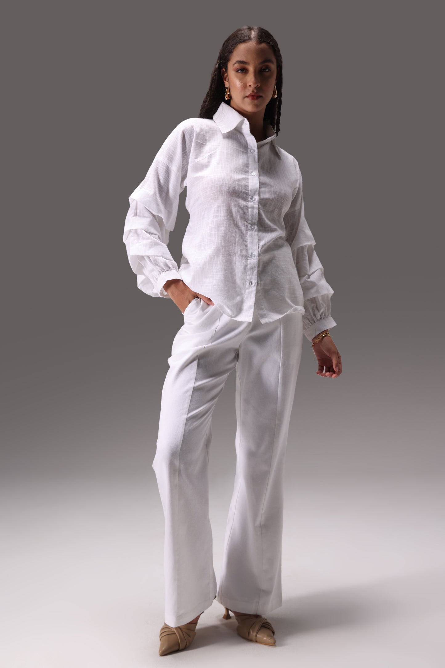 Essential Ruffle Cotton Linen Shirt & Duck Pants Set