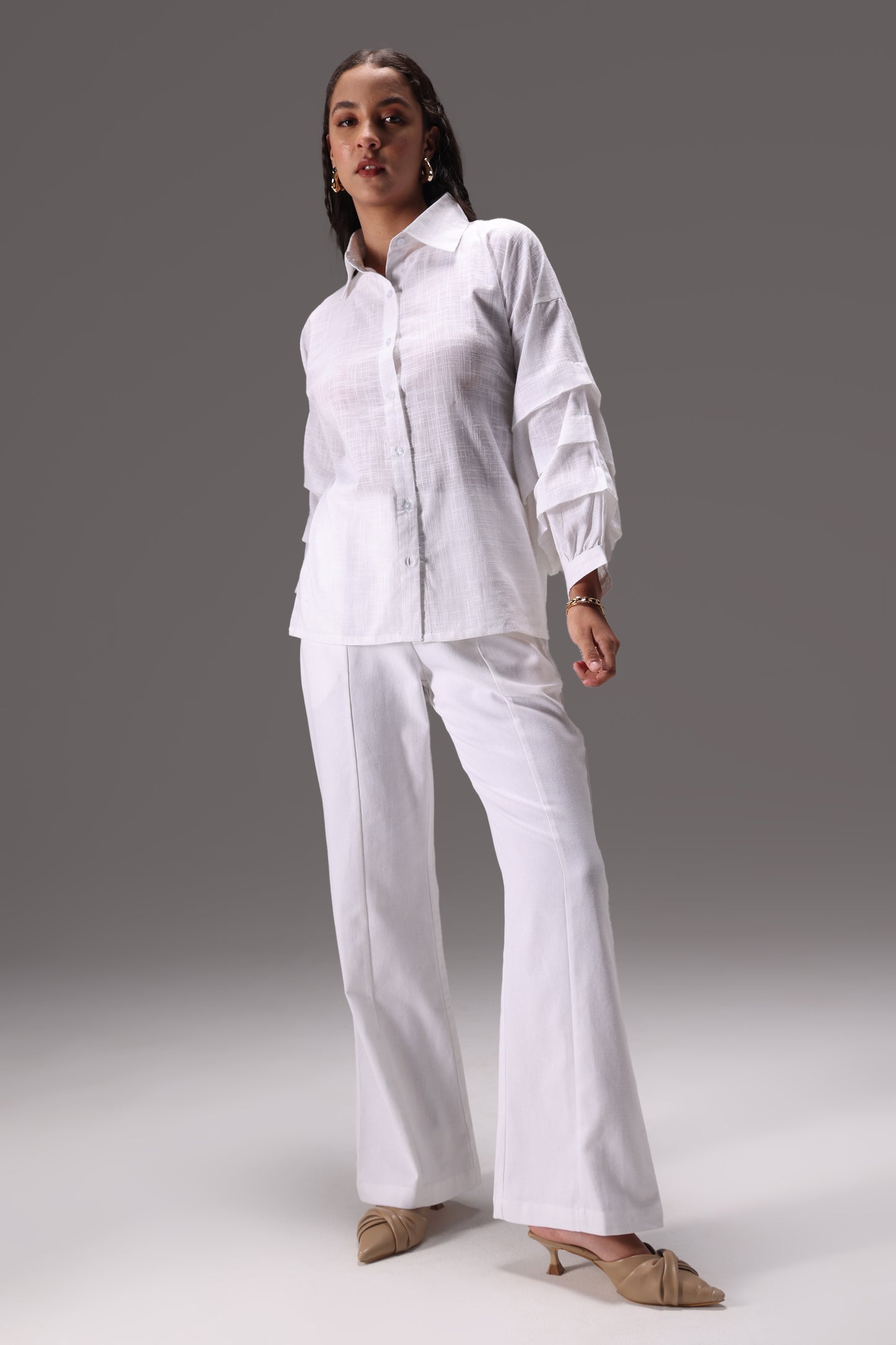 Essential Ruffle Cotton Linen Shirt & Duck Pants Set