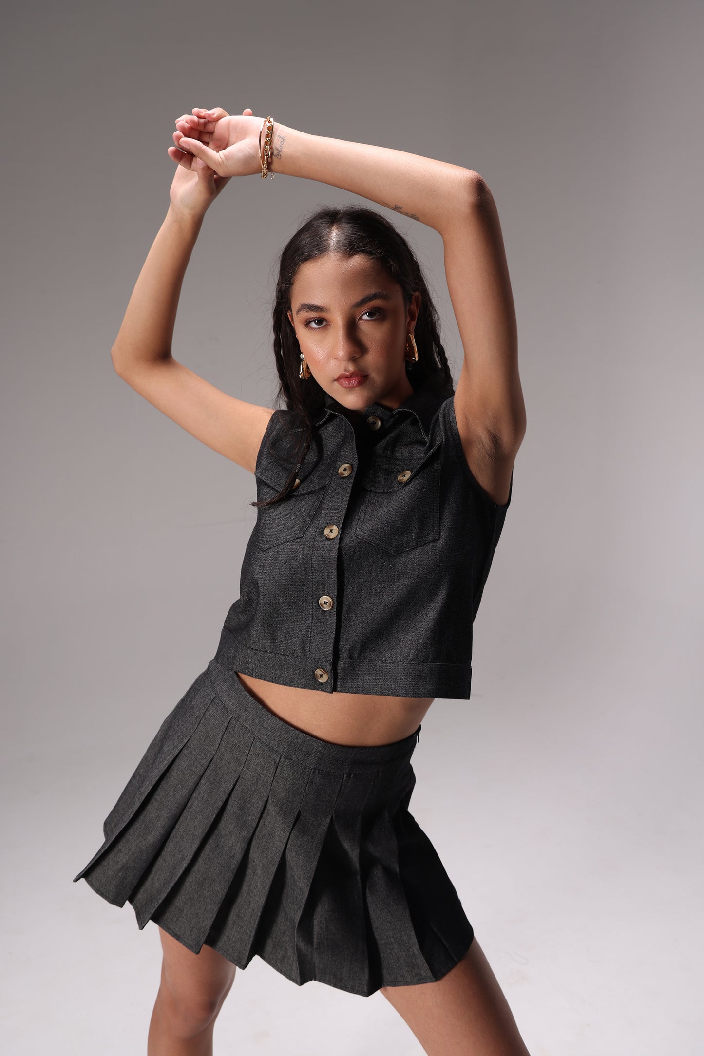 Noir Soft Cotton Denim Skort Set