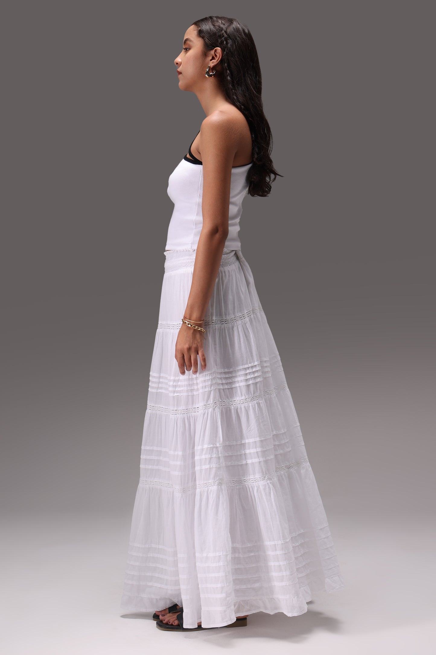 Yin Yang One Shoulder Rib Top & Cotton Skirt Set