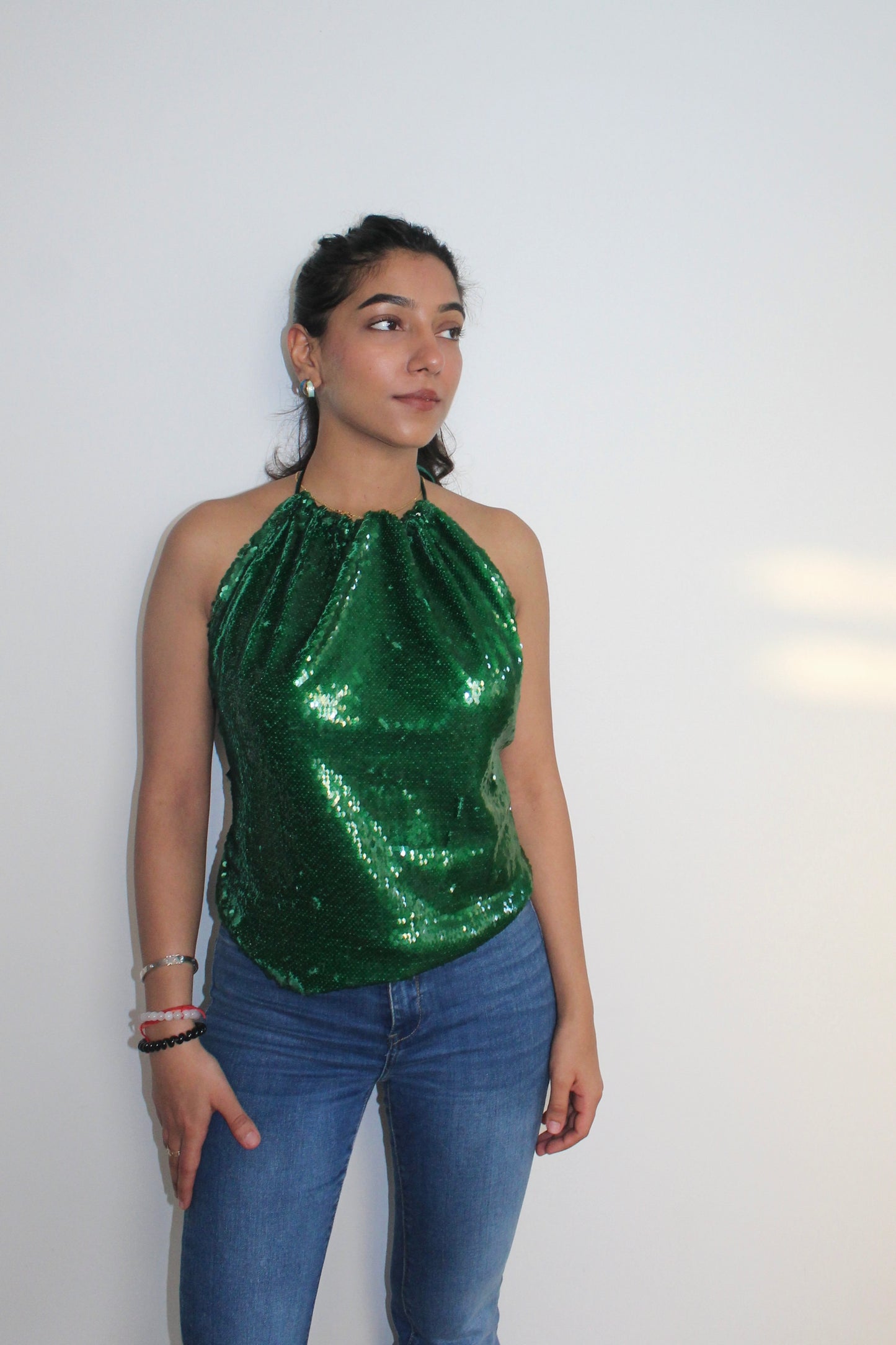 Emerald Water Sequin Tie up Top