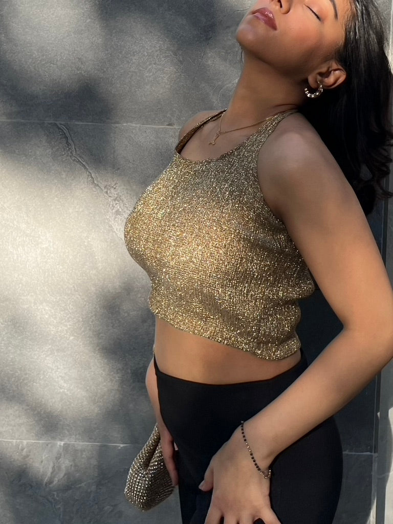 Gold Cotton Shimmer HALTER TOP