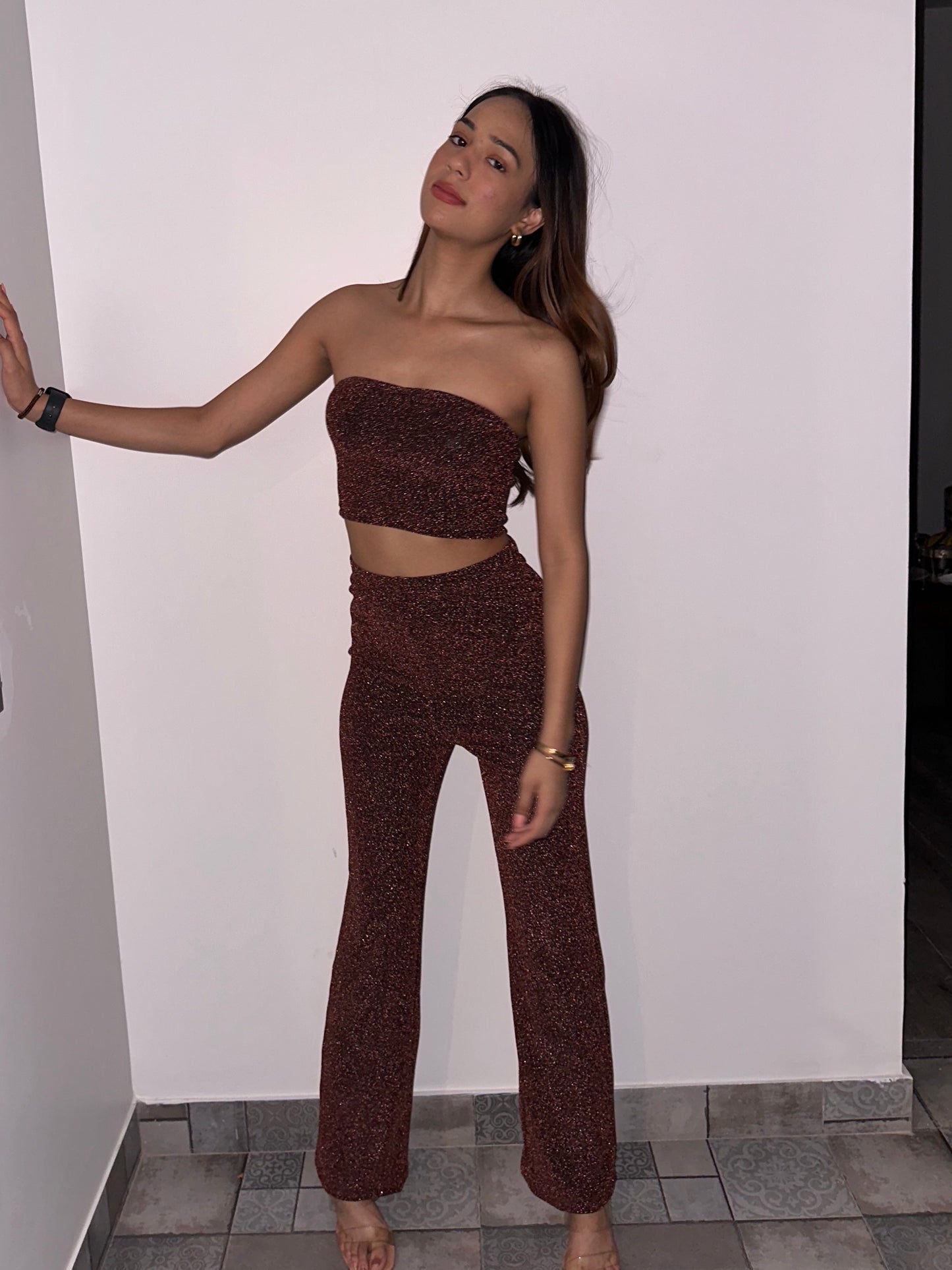 Brown Cotton Shimmer TOP ONLY ( 3 available)