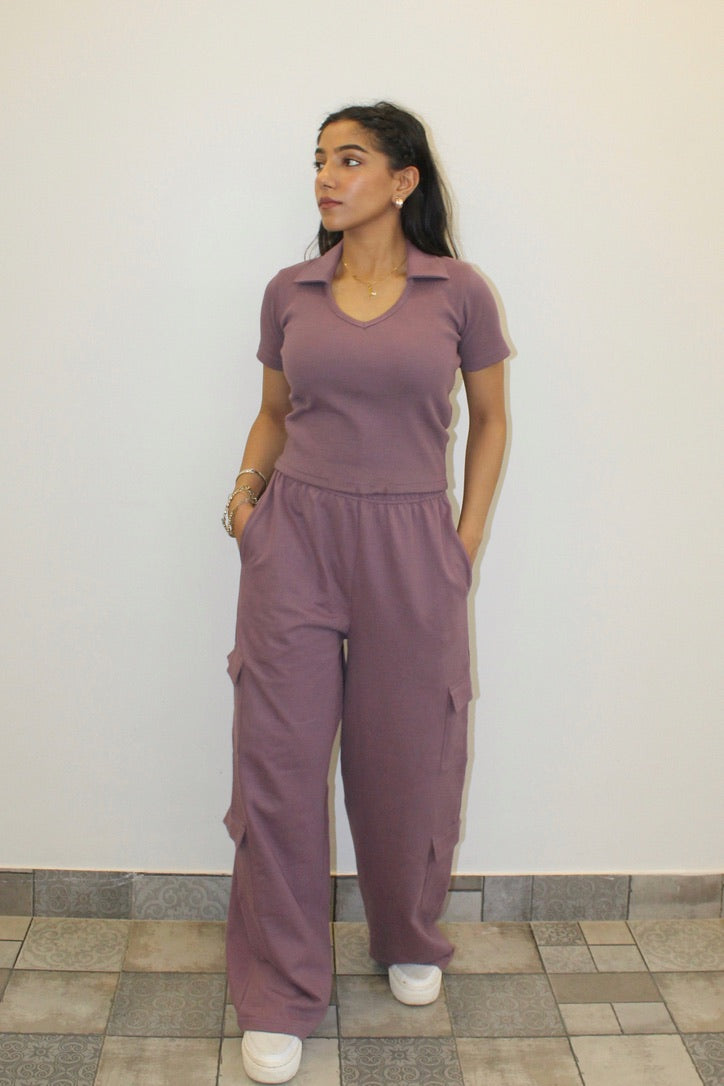 Mauve Half Sleeves French Terry Cargo Co-ord