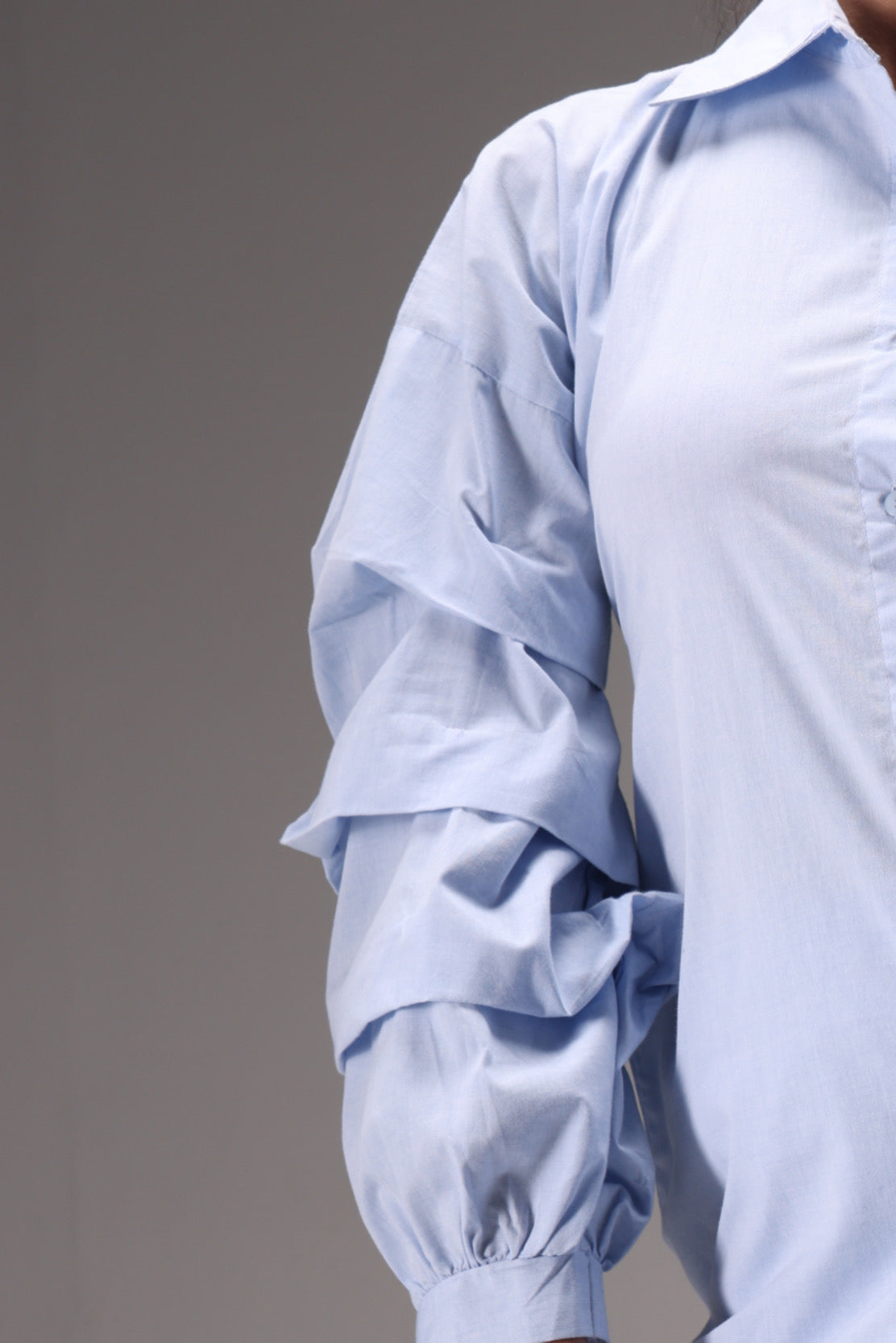 Ice Blue Cotton Poplin Ruffle Skort Set
