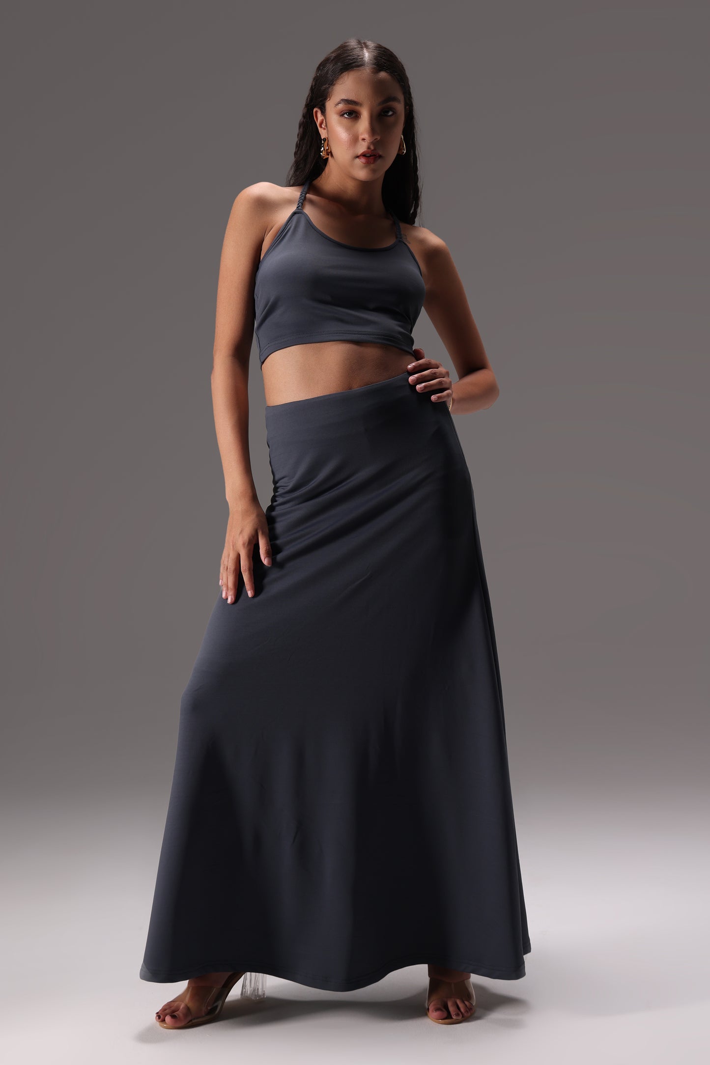 Seamless Braided Halter Cotton Elastane Skirt Set