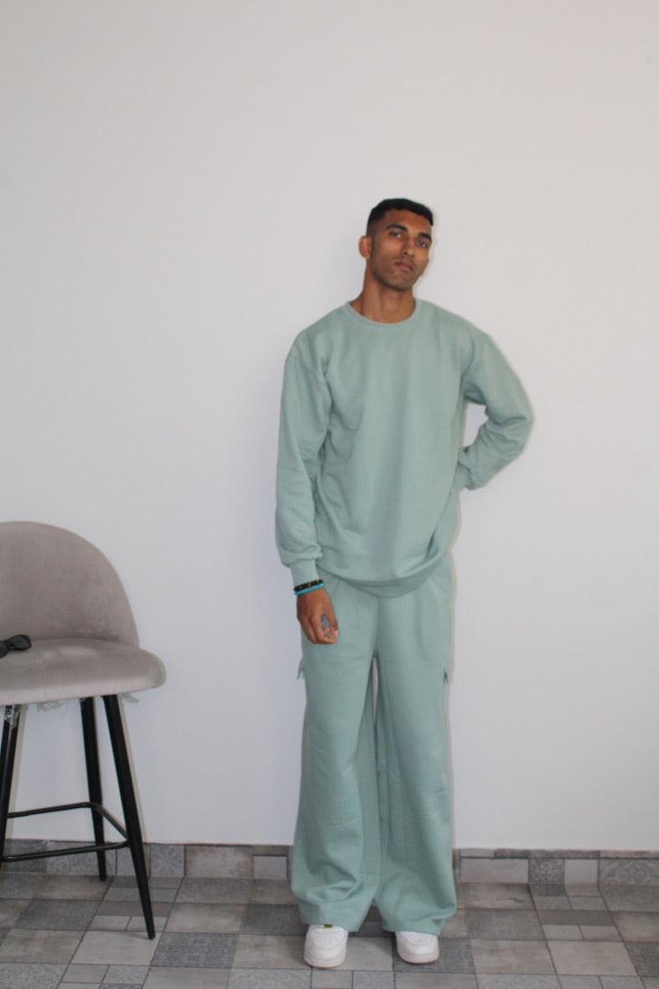 Cotton Fleece Stone Blue Sweatshirt Unisex Set