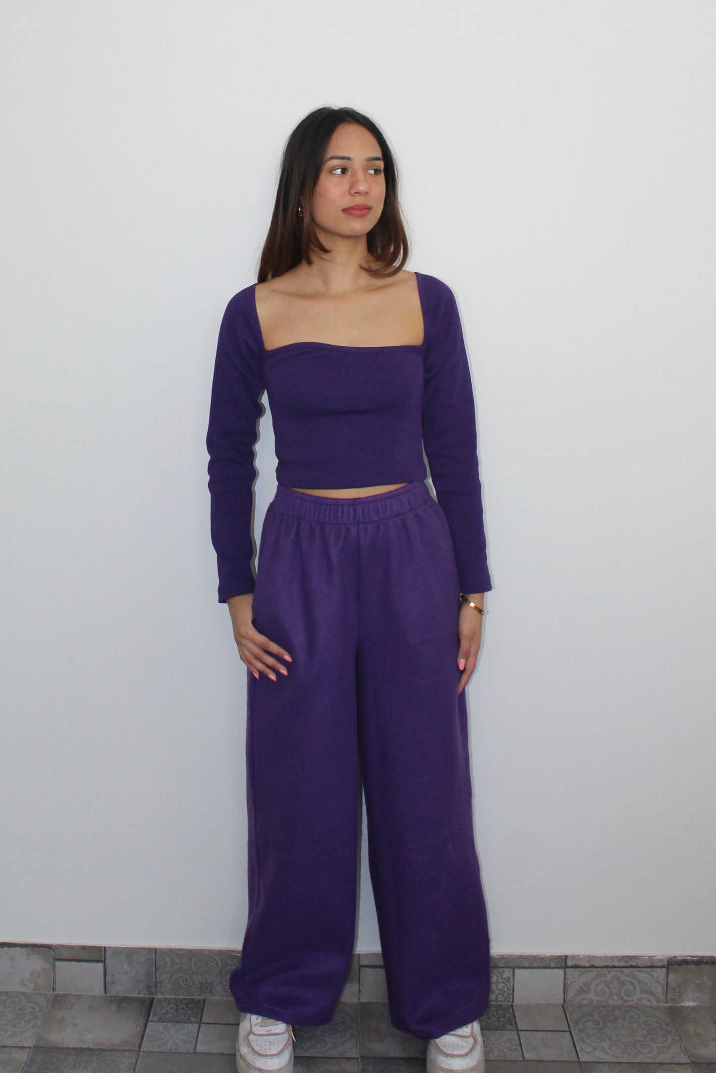 Cotton Fleece Dark Purple Crop Set
