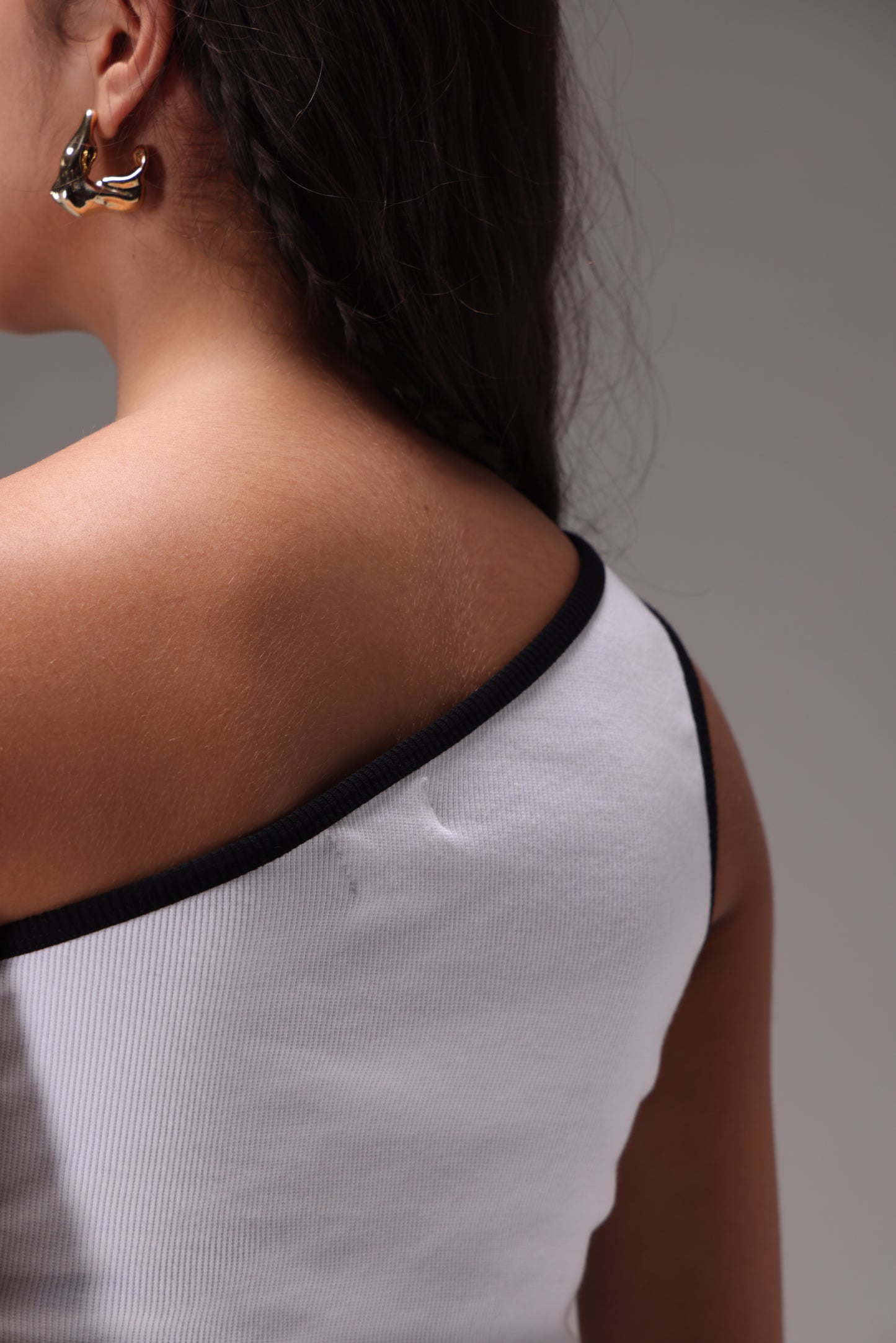 Yin Yang One Shoulder Rib Top & Cotton Skirt Set