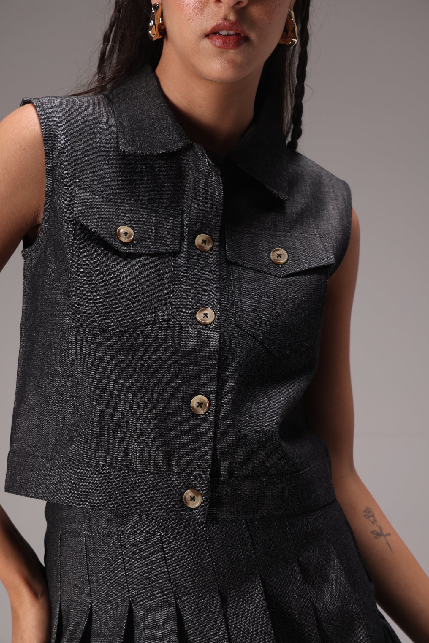 Noir Soft Cotton Denim Skort Set