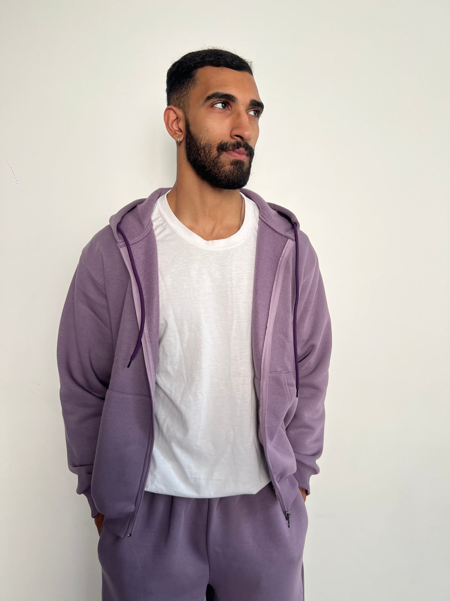 Unisex Light Mauve Zipper Hoodie Cotton Fleece SET (High Warmth)