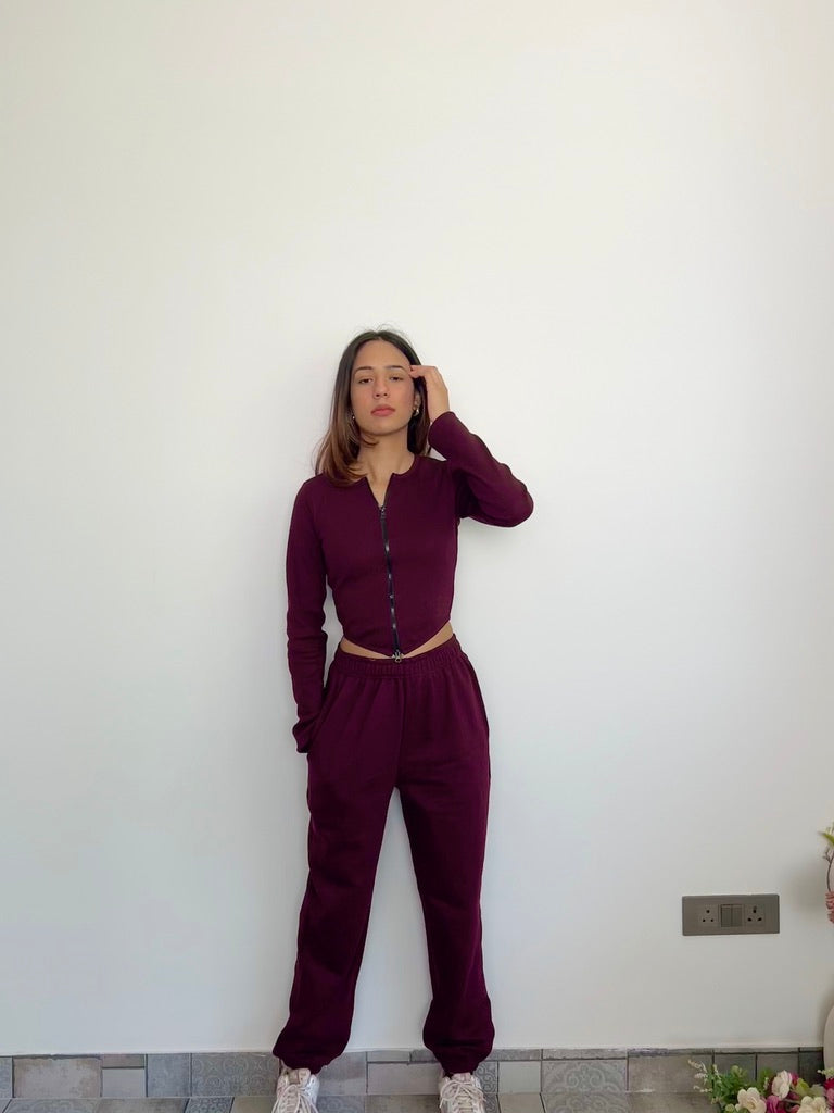 Cotton Fleece Wine Jogger Set