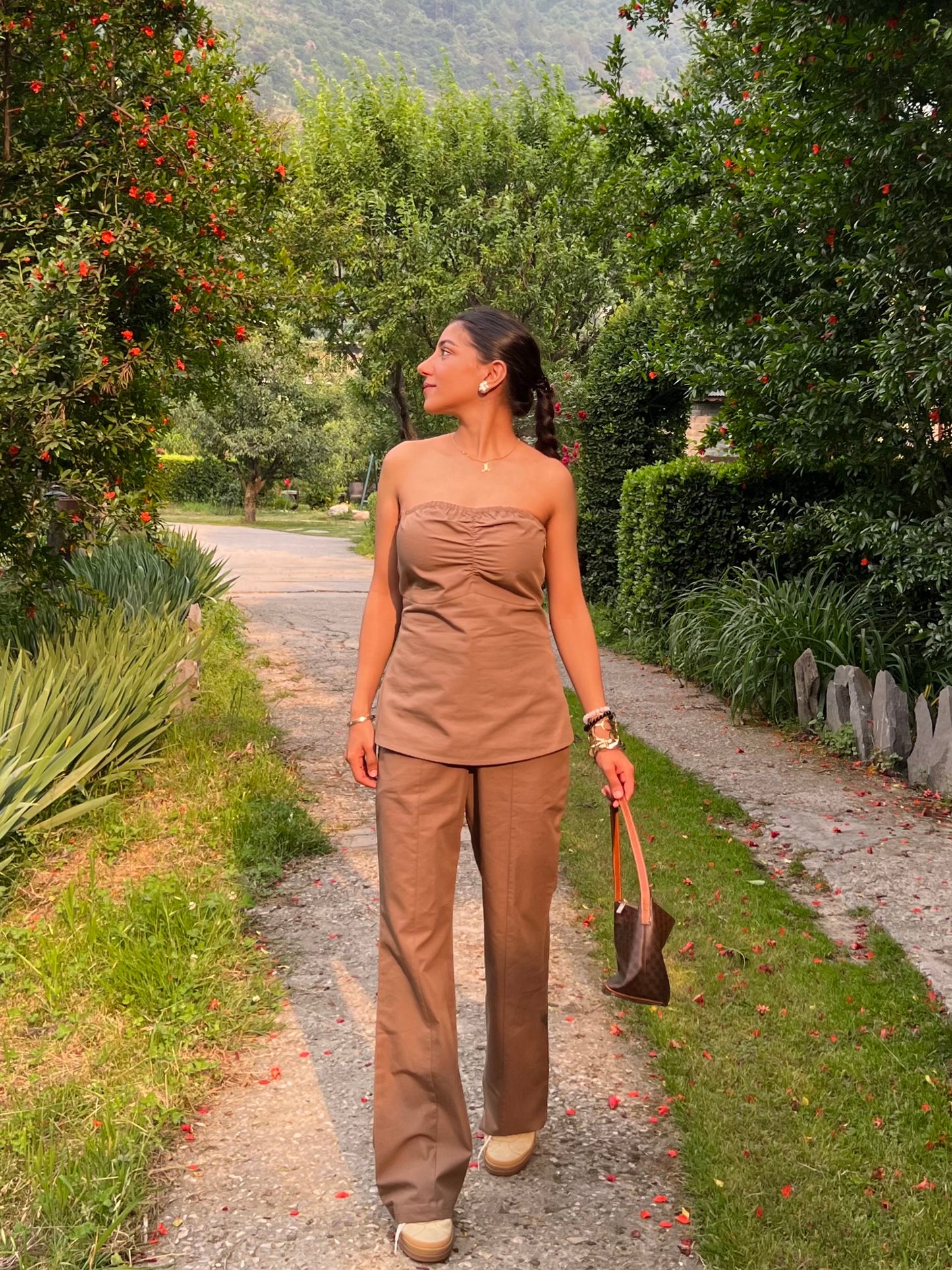 Cinnamon Tube Cotton Poplin Pant Set