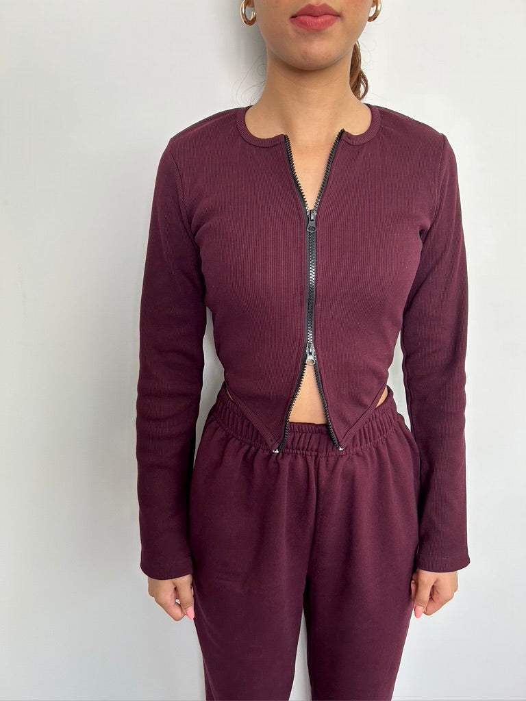 Cotton Fleece Wine Jogger Set