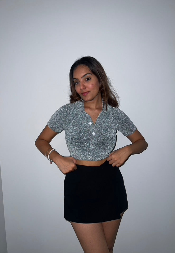 Silver Cotton Shimmer Crop Top