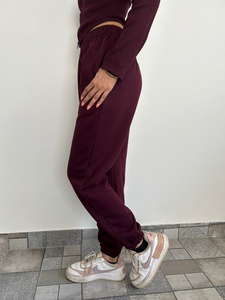 Cotton Fleece Wine Jogger Set