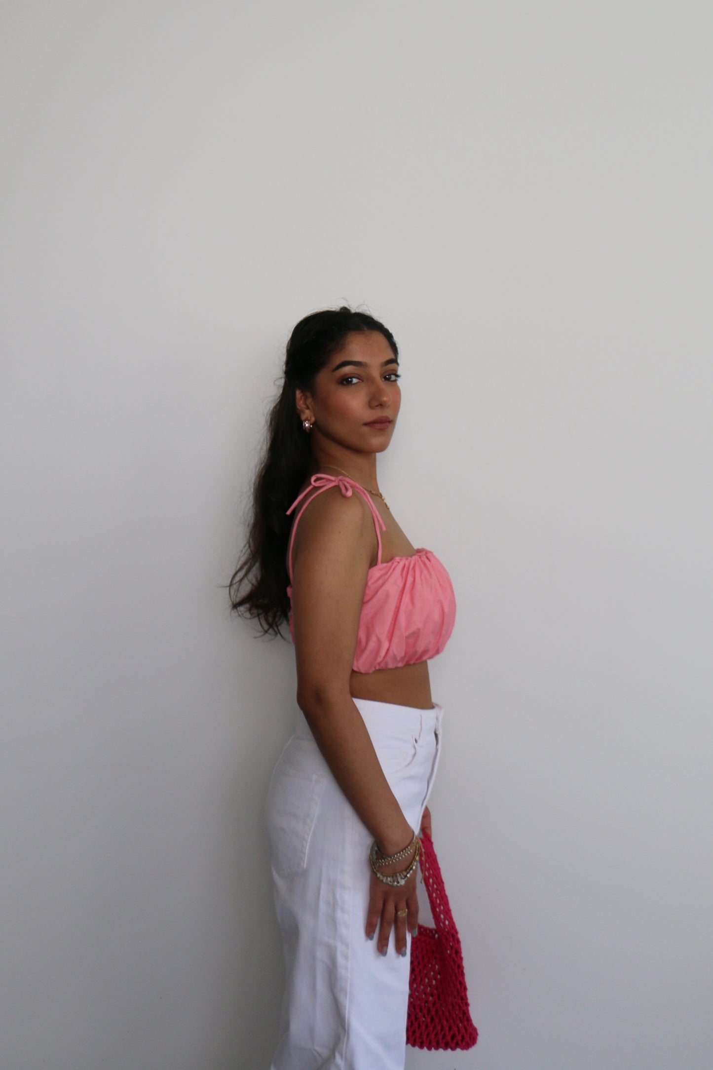 Pink Cotton Poplin Tie up Top
